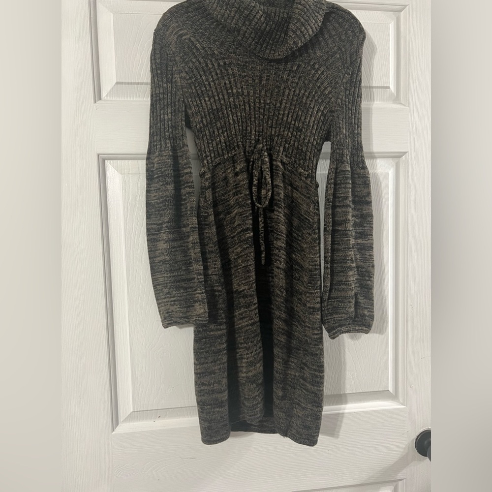 New Directions Brown Cowl Neck Sweater Dress w balloon sleeves, sz PS